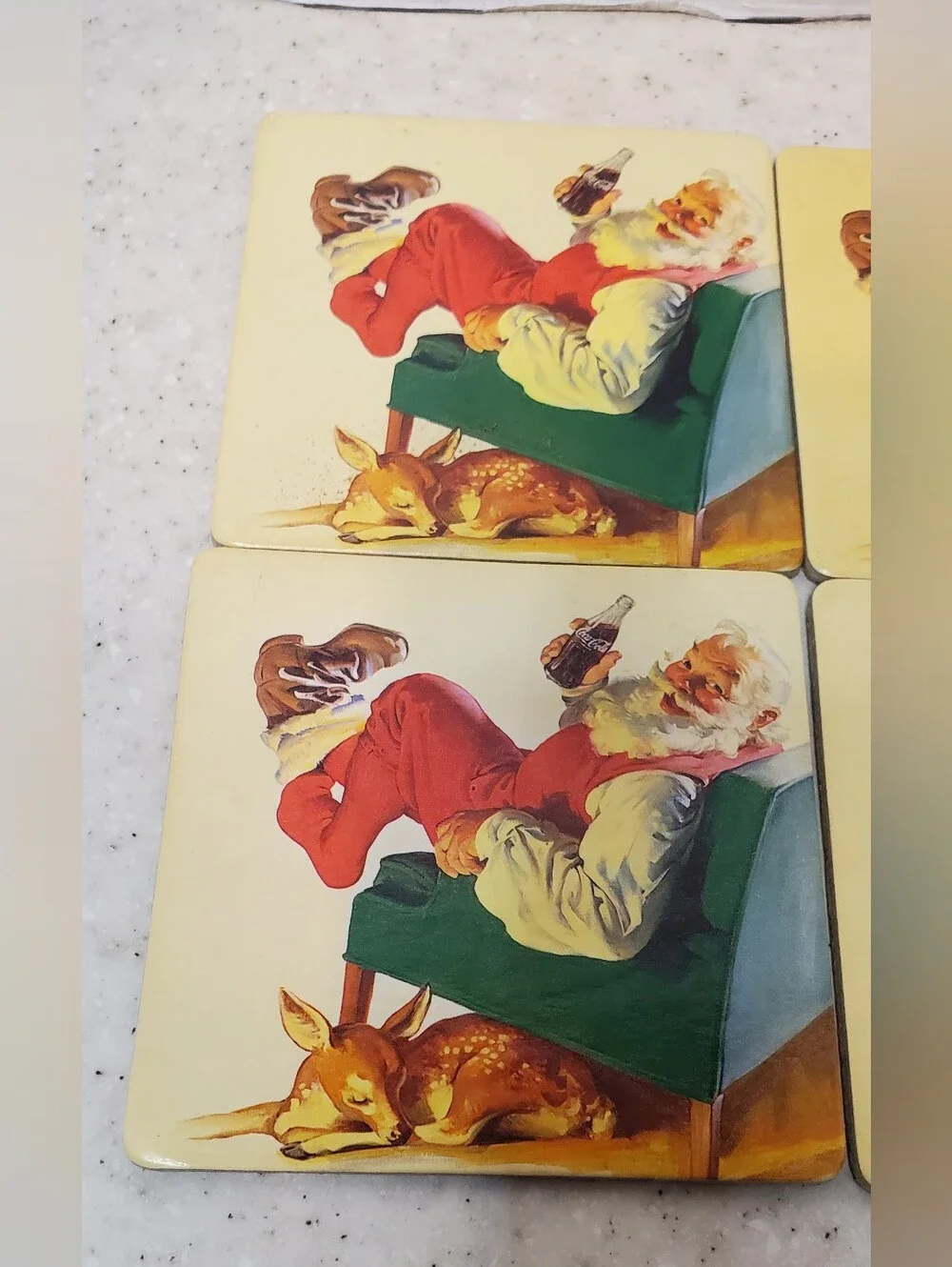 Vintage 2000 Coca Cola Santa Cork Coasters Set of 7 Coke Christmas Y2K 3.25